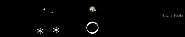 Galileo's drawing of Jupiter's moons for January 11, time not given,
compared to a modern calculation for 16:50 UT.